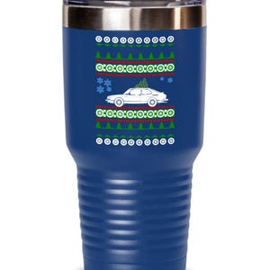 Ugly Christmas Sweater Saab 900 Tumbler Travel Coffee Cup with lid, hot or cold, 20 or 30 ounces, BPA free, jumper, holiday, swedish car