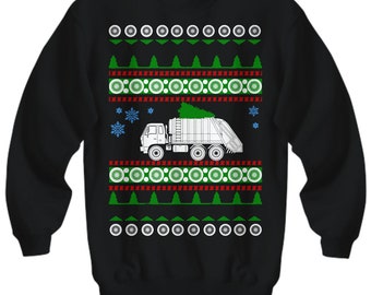 Garbage truck Ugly Christmas Sweater holiday sweatshirt  waste management recycling truck driver service worker semi truck dump truck cdl