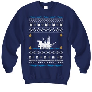 offshore Oil Rig Ugly Christmas Sweater rigger derrick sweatshirt holiday party apparel pump oil field worker hard work gift gas blue collar