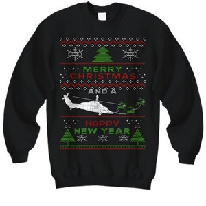Angriff Hubschrauber Ugly Christmas Sweater Armee Armee Marines Marine Luftwaffe Fahrzeug Militär Kämpfer Bekleidung Urlaub Pullover