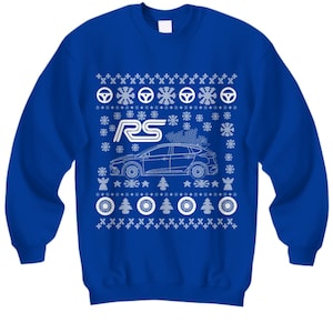 2018+ Ford Focus RS Ugly Christmas Sweater v5 Hot Rod Regalo de Navidad Drag Racing American Iron Fast Car Truck Holiday Party Apparel turbo