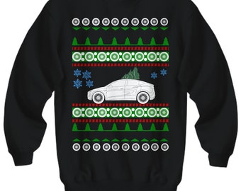 Electric Car like Model Y Ugly Christmas Sweater Luxury Crossover SUV Xmas Gift Ugly Xmas Sweatshirt Sport SUV Race Rally Car