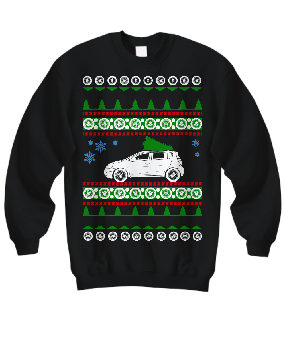 Chevy Sonic 2013 Suéter feo de Navidad Deportivo Subcompacto Chevrolet Regalo de Navidad Sudadera navideña American Iron Fast Car Suéter feo