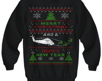 Maglione natalizio brutto per elicottero SH-2 Seasprite, esercito, forze armate, marines, marina, aeronautica, veicolo, abbigliamento militare da combattimento, maglione natalizio