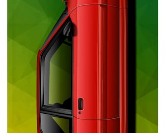 May include: A red car with black accents and a black interior is shown against a green and yellow geometric background. The car has a black spoiler and black wheels with silver rims. The text "TOOL AND DYE DESIGNS" is visible in the upper left corner of the image.