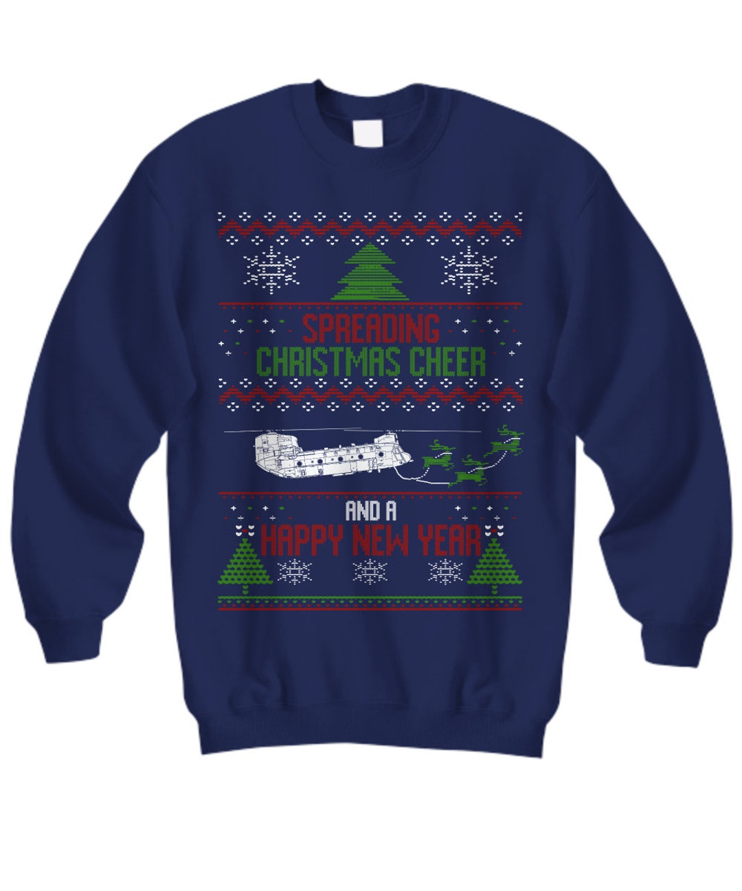 CH-47 Helicopter Ugly Christmas Sweater Army Armed Forces Marines