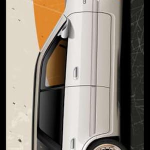 May include: A skateboard deck featuring a white sedan in profile view, set against an orange, cream, and black background with a red circle. The graphic includes the text "TOOL DYE" at the top. The car has multi-spoke wheels and a rear spoiler.