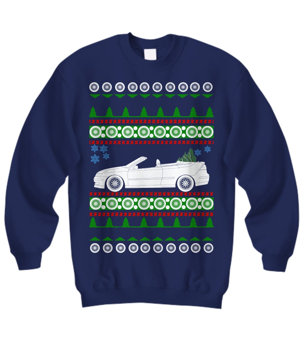 Saab 9-3 Convertible Ugly Christmas Sweater 9000CD Hot Rod Xmas Gift Drag Racing Fast Holiday Party Apparel swedish car european