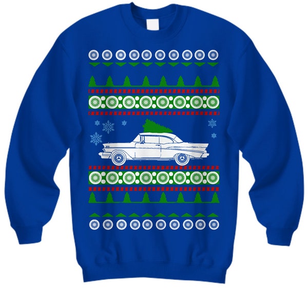 Chevy Bel Air 1957 Ugly Christmas Sweater Classic Car Vintage Chevrolet Sweatshirt Xmas Gift Chevy Drag Race Chevrolet Car Holiday