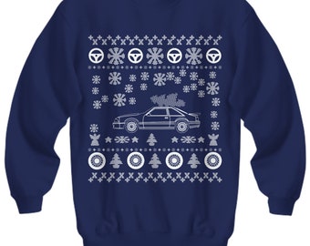 fox body Ford Mustang Ugly Christmas Sweater V2 3rd gen Hot Rod Xmas Drag Racing American Iron Classic Car Holiday Party Sweatshirt fox body