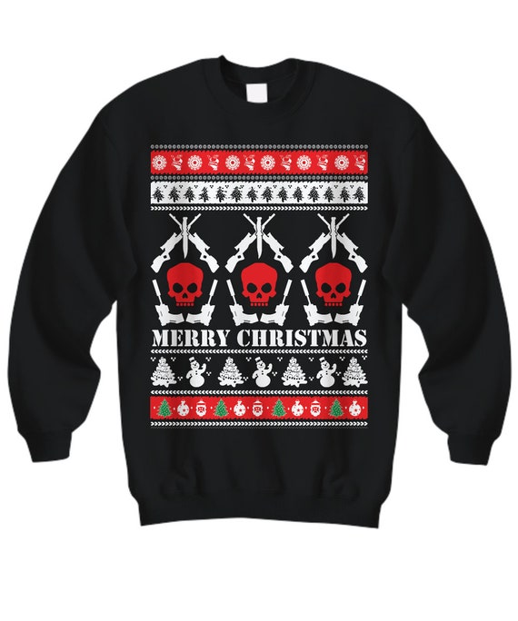 Guns and Skulls Ugly Christmas Sweater Sweatshirt Party Holiday
