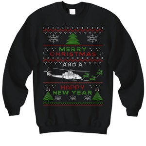 UH 1Y Hubschrauber Ugly Christmas Sweater Armee Armee Marines Marine Luftwaffe Fahrzeug Militär Kämpfer Bekleidung Urlaub Shirt Pullover