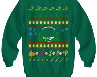 Vegan Ugly Christmas Sweater sweatshirt vegetarian all natural party gift holiday jumper shirt xmas eat veggies no meat meatless monday