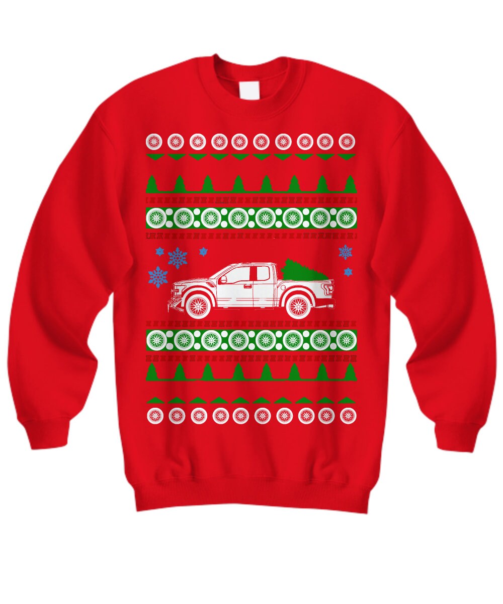 UglyChristmasGoods Ford Raptor Ugly Christmas Sweater Hot Rod Xmas Gift Drag Racing American Iron Fast Trucks Holiday Sweatshirt