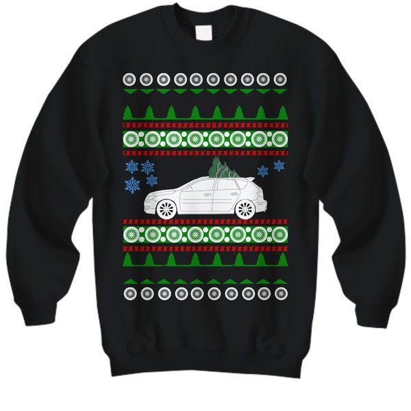 car like Mazda speed 3 Ugly Christmas Sweater Turbo Hot Hatch Xmas Gift Fast Car Holiday Sweatshirt mazdaspeed Car Party Apparel 2007 update