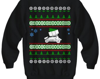 Sprint car Ugly Christmas Sweater dirt track Hot Rod Xmas Gift Drag Racing American Iron Fast Holiday Party Apparel