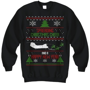 CH-46 Sea Knight Helicopter Ugly Christmas Sweater army armed forces marines navy air force vehicle military  apparel holiday shirt jumper
