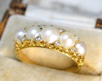 Natürliche Perle Mossonite Ring, Birthstone Ring, 925 Sterling Silber Ring, vergoldet, Geschenk für sie