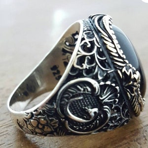 Black onyx ring, Antique finish 925 silver ring,two tone ring,made to order in your size, onyx ring