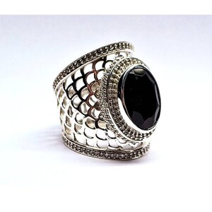 Natural black onyx and zircon silver ring- 925 sterling silver- made to order in your size-  black onyx stone oval shape ring
