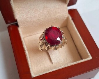 Handmade Silver Ring with Red Ruby Oval Gemstone – Bold Vintage Statement Jewelry