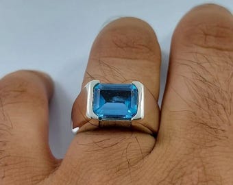 Dainty Natural Blue Topaz Ring, 925 Sterling Silver, Handmade jewellery, Gemstone Ring
