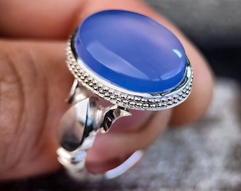 Blue Onyx Oval Cabochon Ring in Sterling Silver – Statement Ring – Handmade Silver Jewelry – Boho Minimalist Ring – Gift for Her
