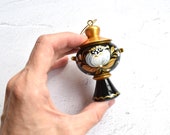Small painted wooden samovar Christmas tree ornament Russian souvenir Xmas tree hanging decor Handmade black samovar Folk art decor