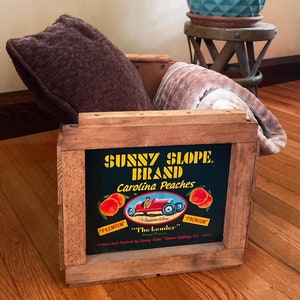 Vintage Primitive Wooden Fruit Box Peach Crate Old Advertising