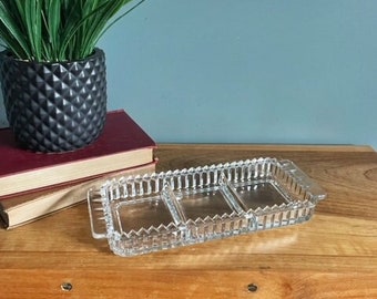 Vintage Glassware Dish with Partitions Jewelry Dish