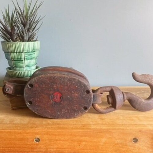 Vintage Wood Block and Tackle Pulley With Hook Etsy