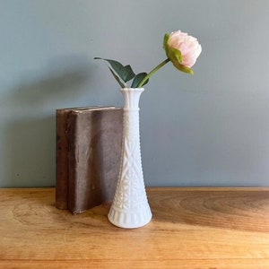 Vintage White Milk Glass Bud Vase Tablescape