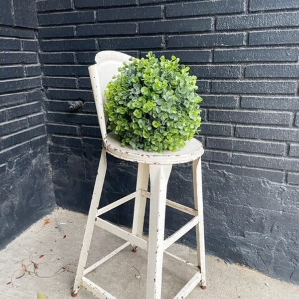 Chippy White Metal Stool Vintage Industrial Style