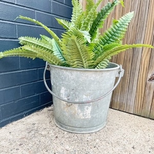 Vintage Heavy Duty Bucket Galvanized Metal Farm Pail Industrial Farmhouse Decor