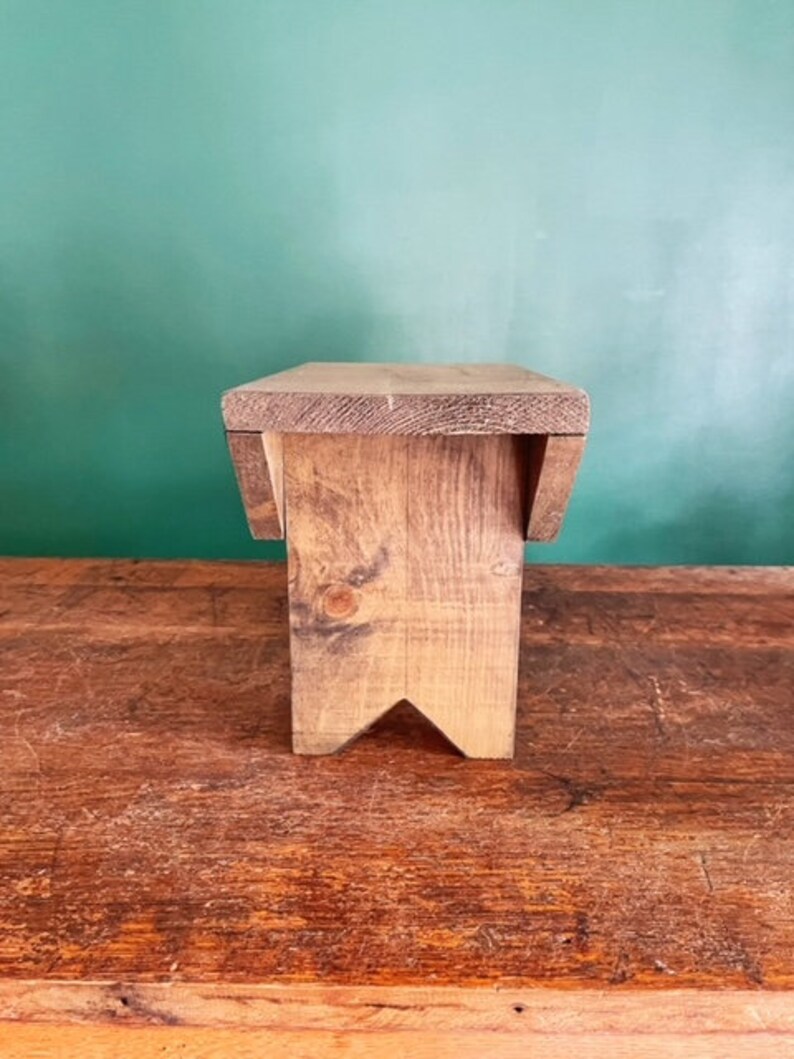 Primitive Vintage Wooden Stool Plant Stand Etsy