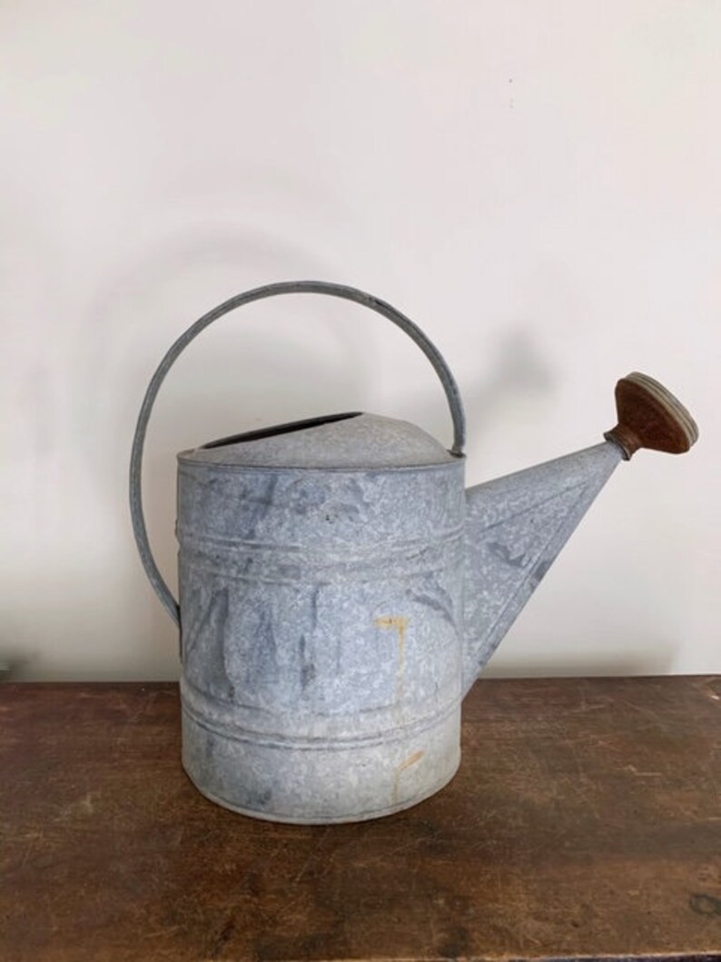 Vintage Galvanized Watering Can Large Antique Metal Watering Etsy