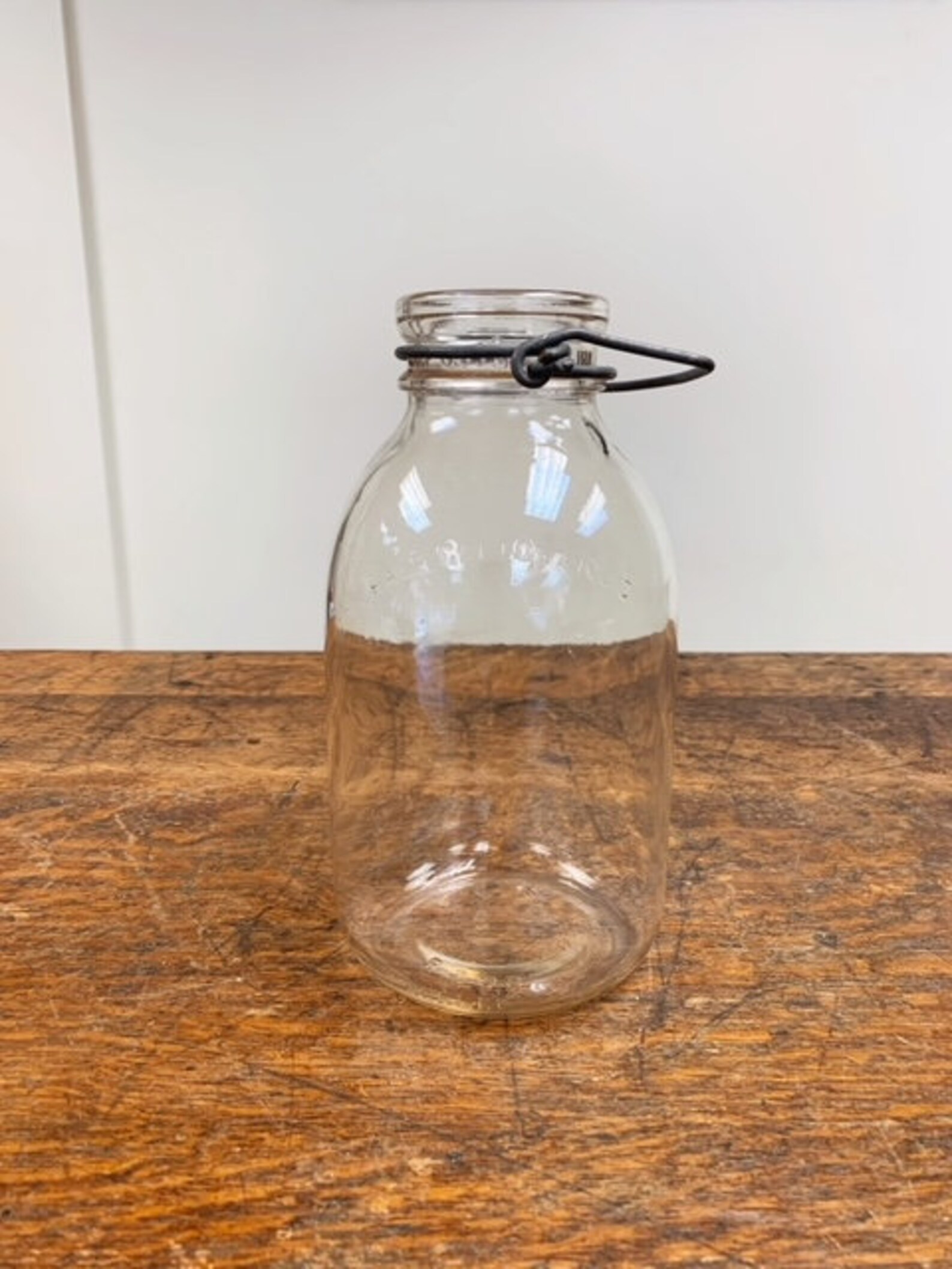 Vintage Clear Glass Half Gallon Jar Jug Milk Bottle With Wire Etsy