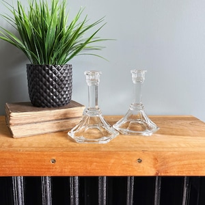 Vintage Glass Candle Holders Pair Candlesticks Hostess Gift Idea