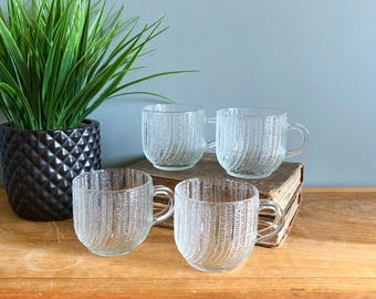 Vintage Glass Cups Mugs Set of 4 Arcoroc Seabreeze Glassware