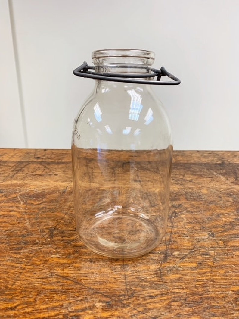 Vintage Clear Glass Half Gallon Jar Jug Milk Bottle With Wire Etsy