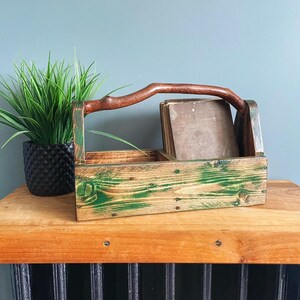 Green Wooden Tool Box Reclaimed Wood Sectioned Tool Caddy