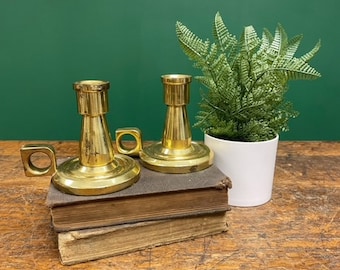 Vintage Brass Candlesticks Pair Heavy Candle Holders Hostess Gift Idea