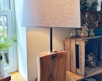 Unique Wooden Table Lamp Handmade Desk Family Room