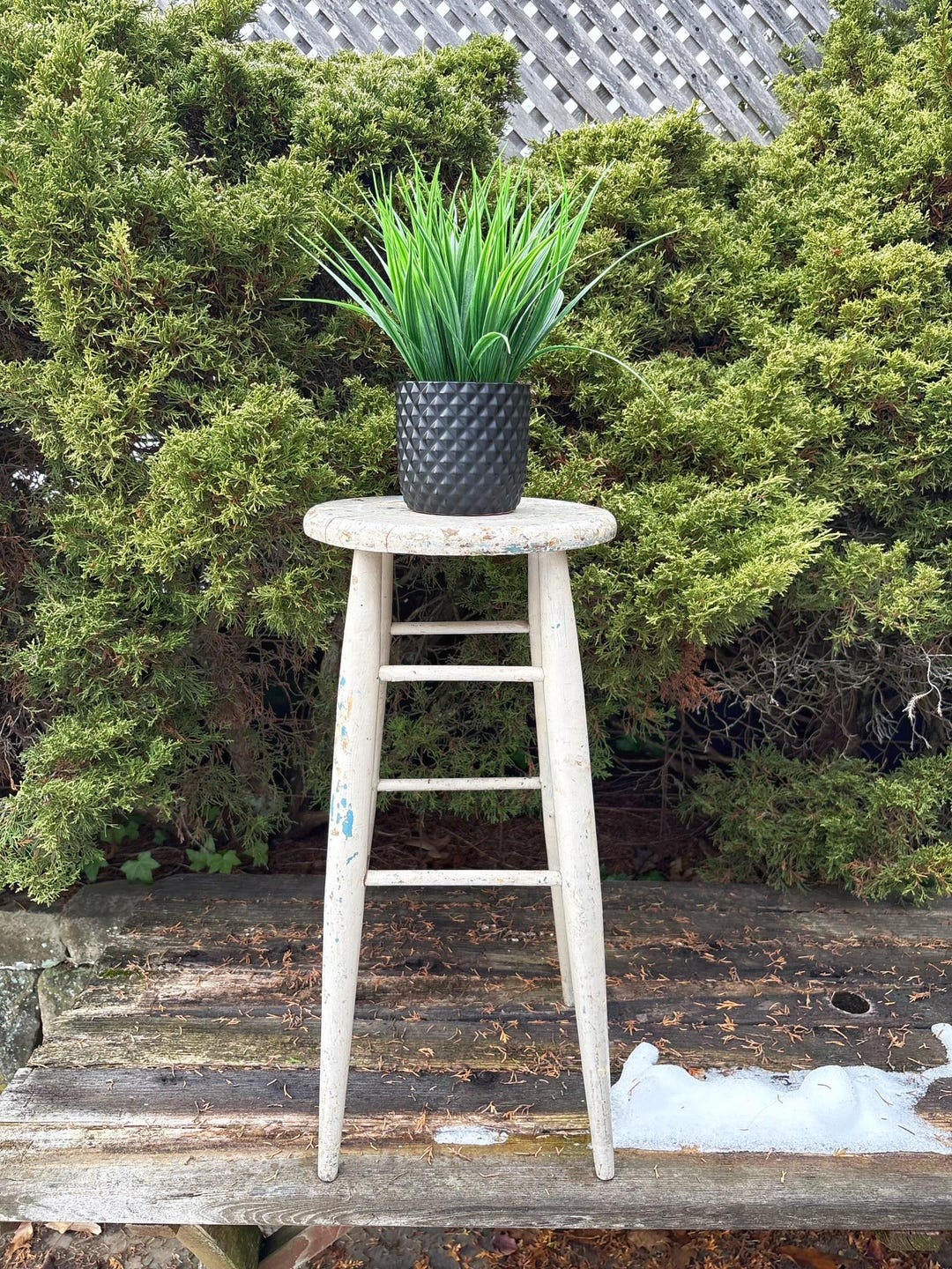 Vintage Wooden Chippy Stool Wood Plant Stand Farmhouse Style - Etsy