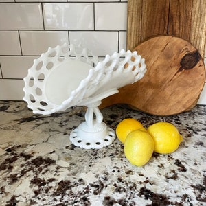 Vintage Milk Glass Banana Dish Pedestal Westmoreland Glass Bowl