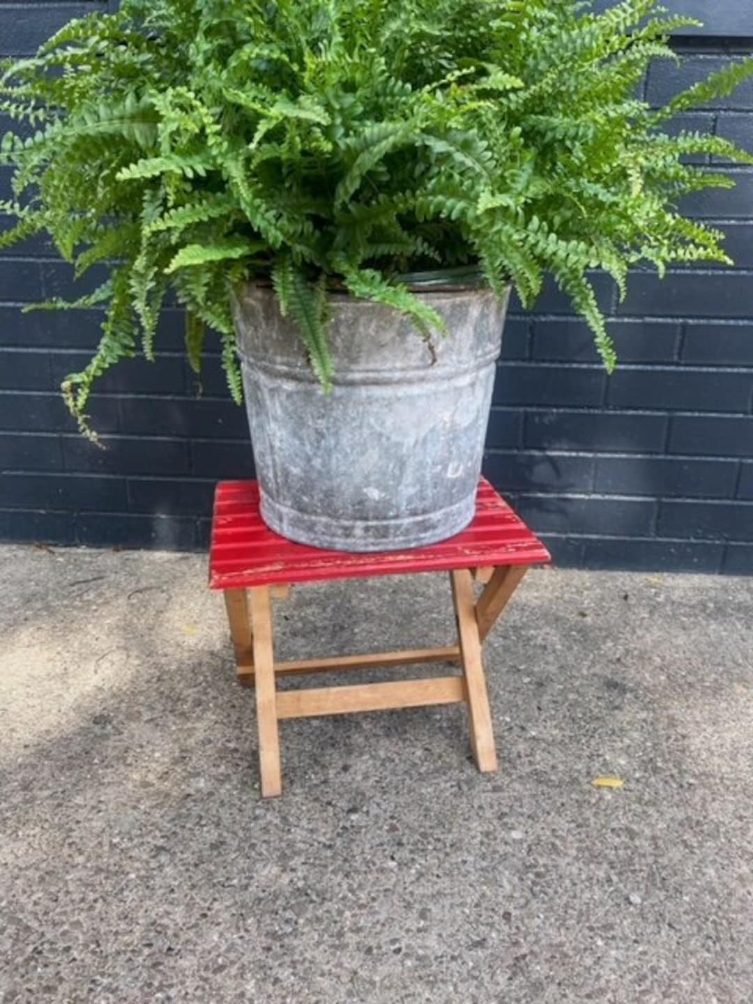 Vintage Wooden Folding Stool Red Slatted Wood Stool Plant Stand - Etsy