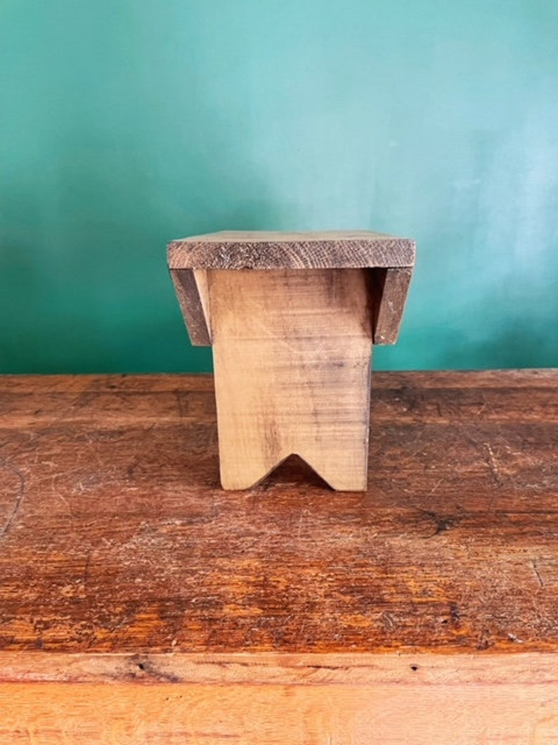 Primitive Vintage Wooden Stool Plant Stand Etsy
