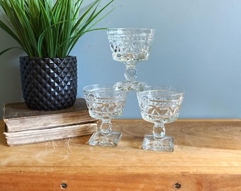 Vintage Cut Glass Sherbet Dessert Cups Set of 3 Coupes Footed Ice Cream Bowls