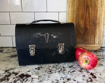 Vintage Black Metal Lunchbox Lunch Pail Industrial Farmhouse