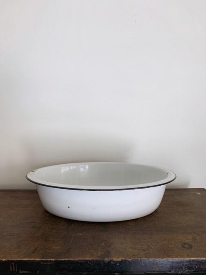 Vintage Enamelware Basin White Enamel Metal Tub Industrial Etsy
